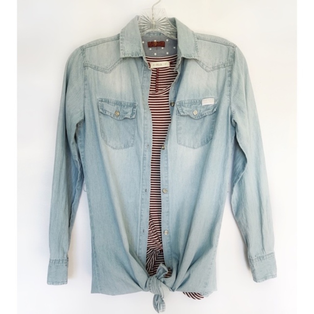 ✨7FAMK Chambray Button Down Tunic - Picture 1 of 6